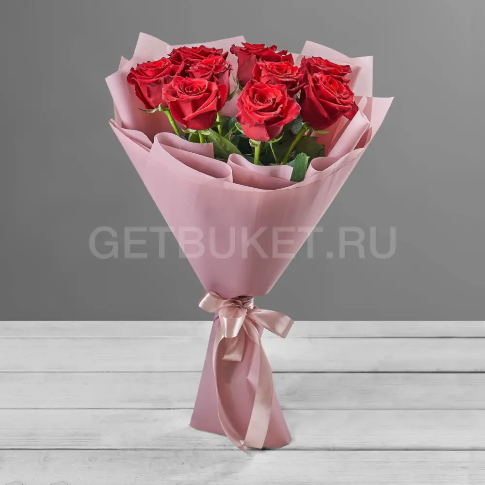 206142 Букет из 9 красных роз в упаковке