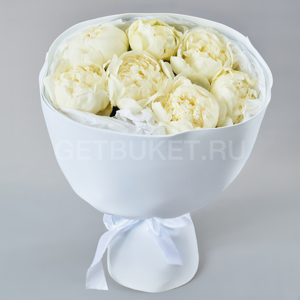 219287 Букет семи белых пионов
